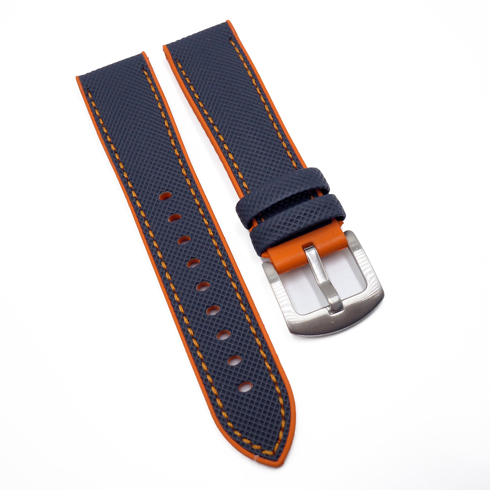 20mm, 21mm, 22mm, 23mm, 24mm Hybrid Navy Blue Fiber Orange Rubber