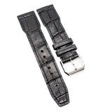 20mm, 21mm, 22mm Pilot Style Black Alligator Leather Watch Strap For IWC, Semi Square Tail