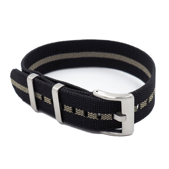 20mm, 22mm Nato Style Multi Color Elastic Nylon Watch Strap, Black and Khaki