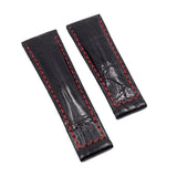 20mm Black Alligator Leather Watch Strap, Red Stitching For Rolex
