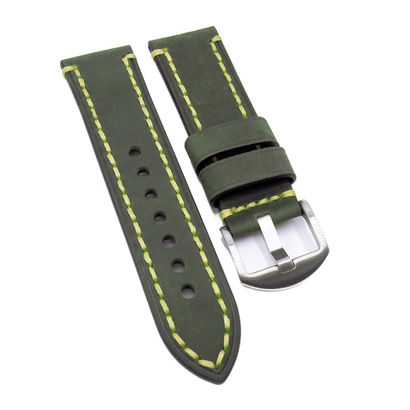 23mm Hunter Green Calf Leather Watch Strap, Wide Stitching
