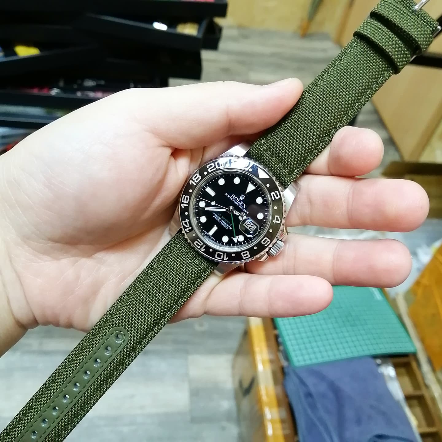 Green Camouflage Ostrich leather watch strap General style