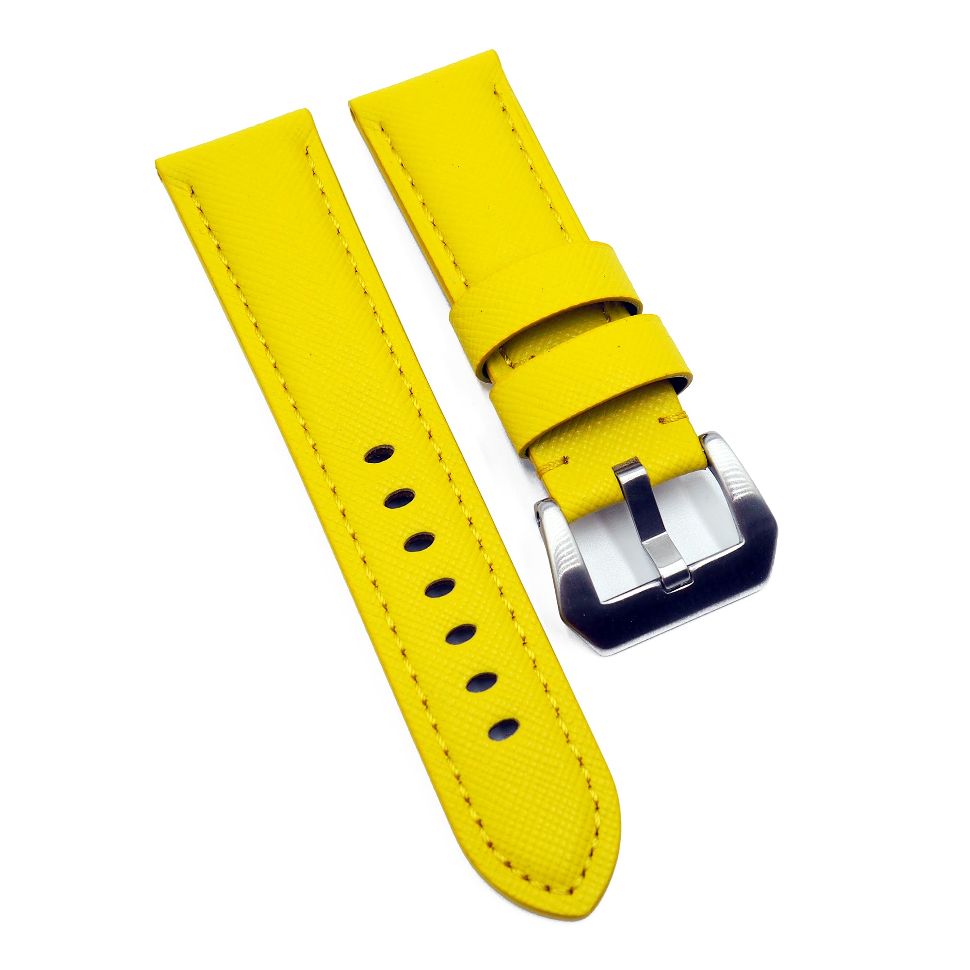 24mm, 26mm Yellow Saffiano Leather Watch Strap For Panerai, Two