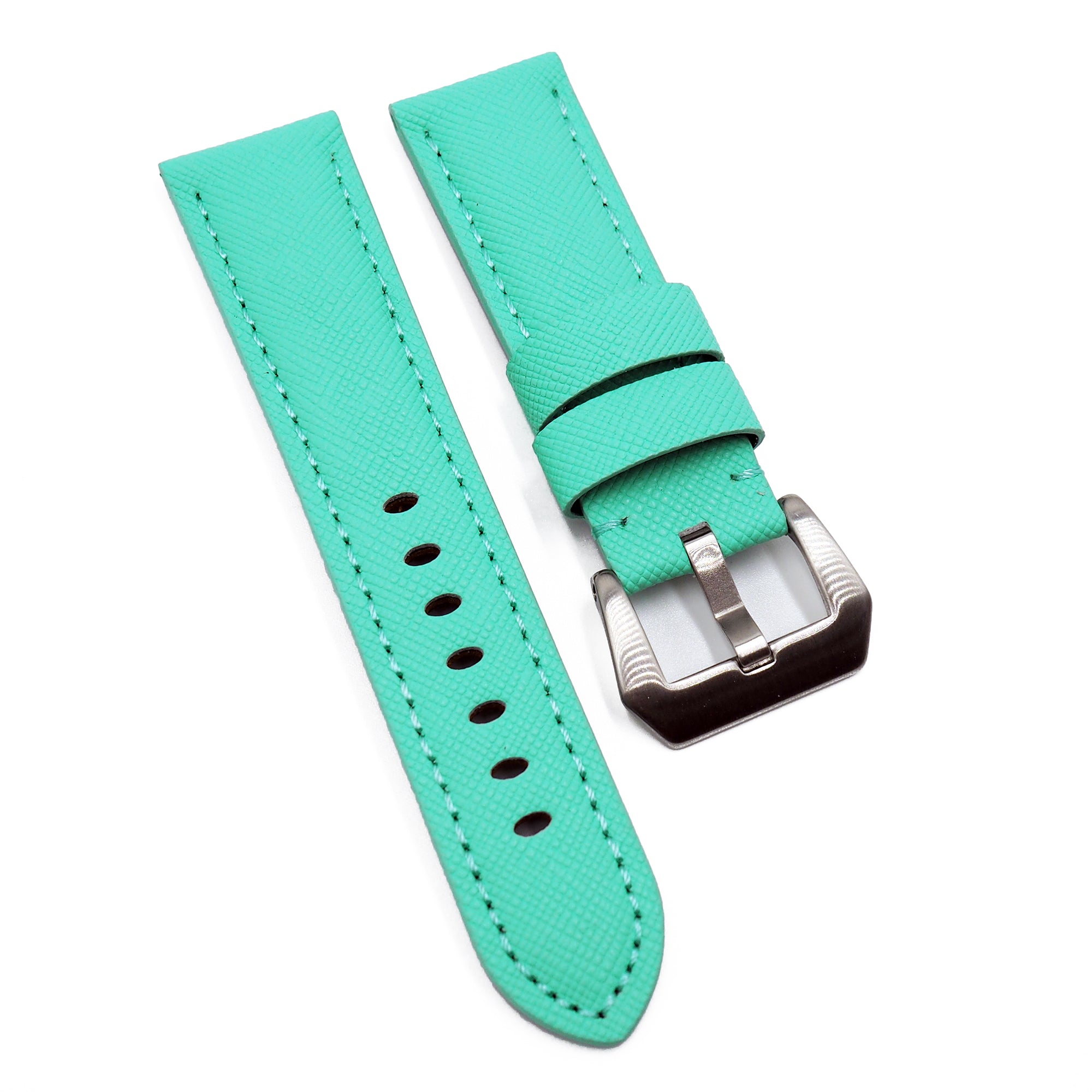 24mm Tiffany Blue Saffiano Leather Watch Strap For Panerai, Two 24mm Tiffany Blue Saffiano Leather Watch Strap For Panerai, Two