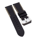 26mm Black Matte Calf Leather Watch Strap For Panerai, M Pattern Stitching