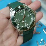 21mm Curved End Hunter Green Rubber Watch Strap For Longines HydroConquest 41mm