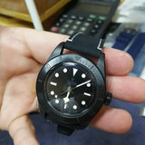 22mm Black Matte Calf Leather Watch Strap For Tudor Black Bay