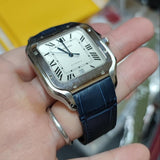 18mm, 21mm Navy Blue Alligator Embossed Calf Leather Watch Strap For Cartier Santos Model, Quick Switch System