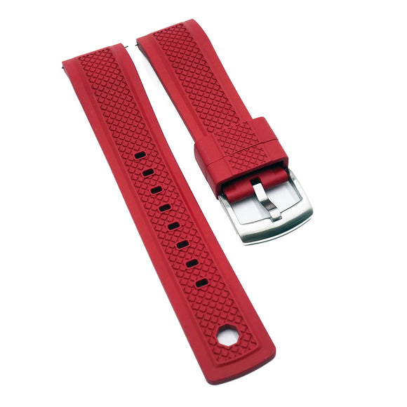 20mm, 22mm Mini Square Pattern Red FKM Rubber Watch Strap, Quick Release Spring Bars & Tail Lock Mechanism
