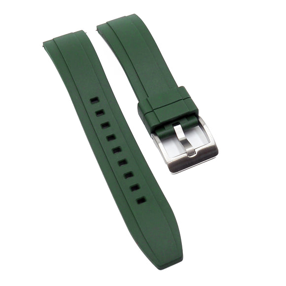 19mm, 20mm, 22mm Ladder Step Pattern Army Green FKM Rubber Watch Strap, Quick Release Spring Bars