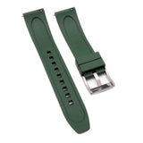 19mm, 20mm, 22mm Ladder Step Pattern Army Green FKM Rubber Watch Strap, Quick Release Spring Bars