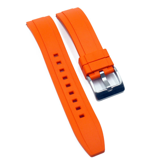 19mm, 20mm, 22mm Ladder Step Pattern Orange FKM Rubber Watch Strap, Quick Release Spring Bars