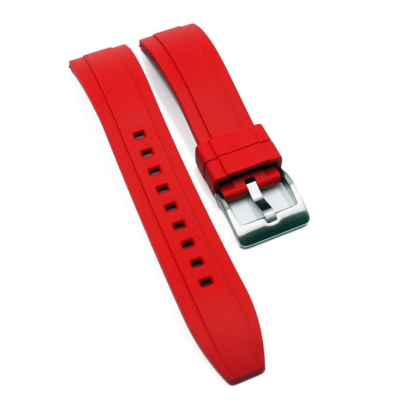 20mm, 22mm Ladder Step Pattern Red FKM Rubber Watch Strap, Quick Release Spring Bars