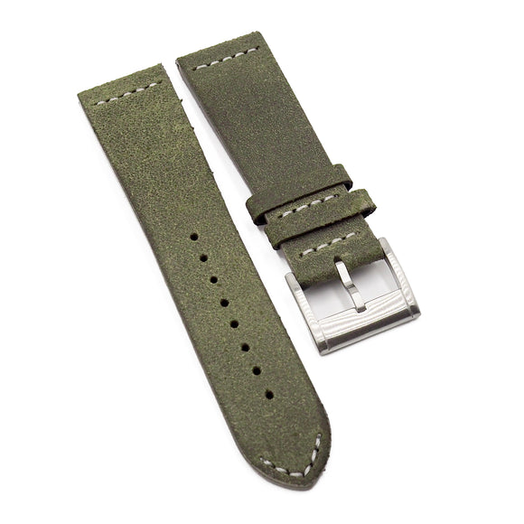 23mm Vintage Style Moss Green Waxed Suede Leather Watch Strap