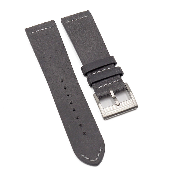 23mm Vintage Style Dark Gray Waxed Suede Leather Watch Strap