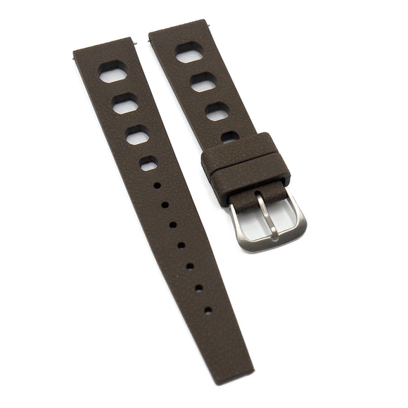 20mm Rally Style Retro Large Holes Brown FKM Rubber Watch Strap, Quick Release Spring Bars