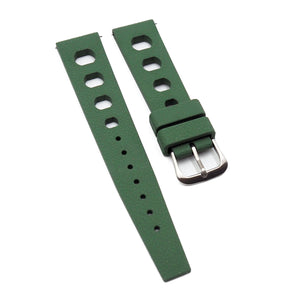 20mm Rally Style Retro Large Holes Olive Green FKM Rubber Watch Strap, Quick Release Spring Bars