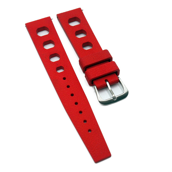 20mm Rally Style Retro Large Holes Red FKM Rubber Watch Strap, Quick Release Spring Bars