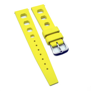 20mm Rally Style Retro Large Holes Yellow FKM Rubber Watch Strap, Quick Release Spring Bars