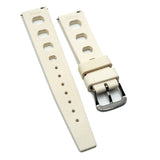 20mm Rally Style Retro Large Holes White FKM Rubber Watch Strap, Quick Release Spring Bars