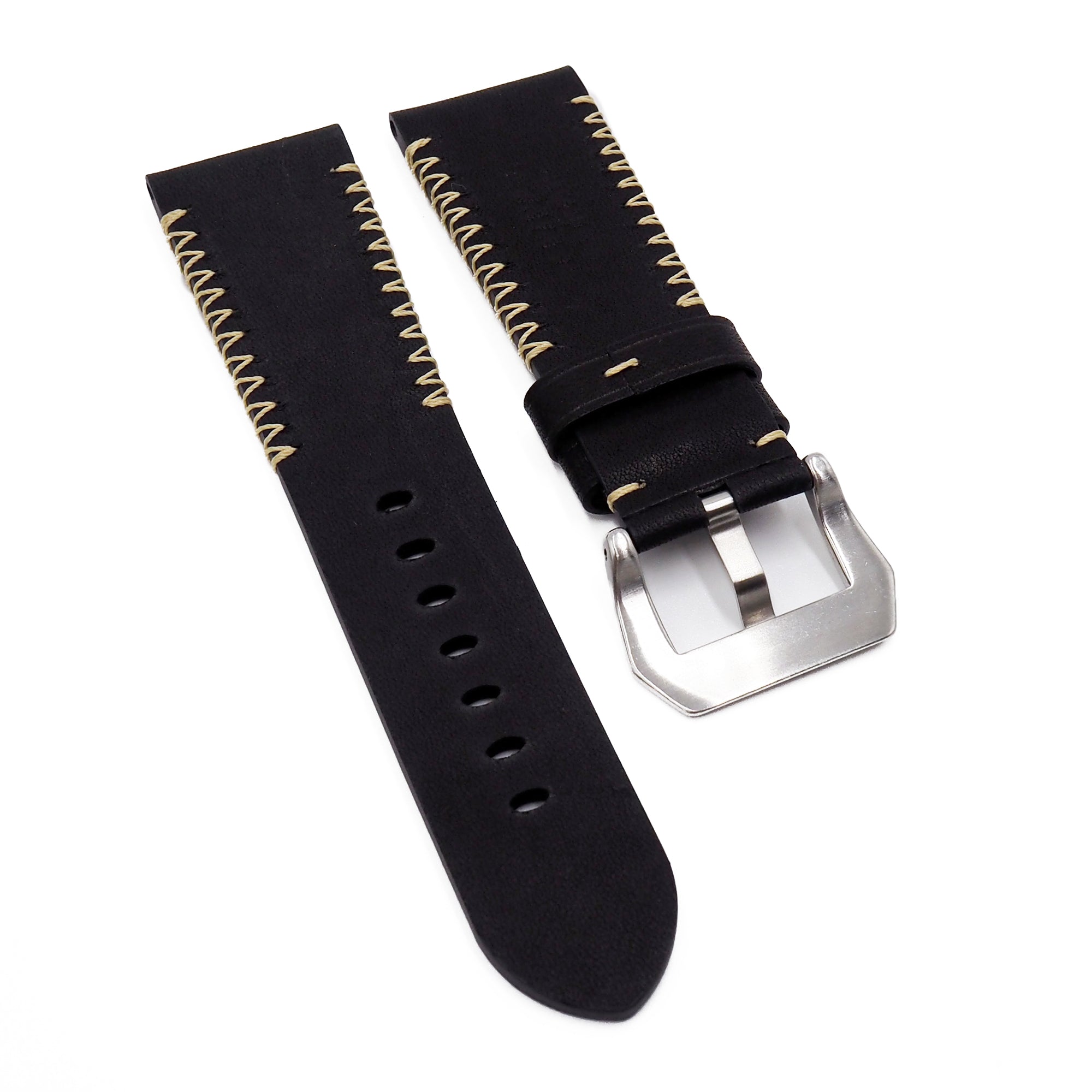 26mm Black Calf Leather Watch Strap For Panerai, M Pattern  display picture 1