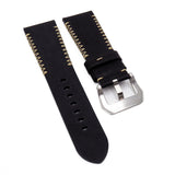 26mm Black Matte Calf Leather Watch Strap For Panerai, M Pattern Stitching
