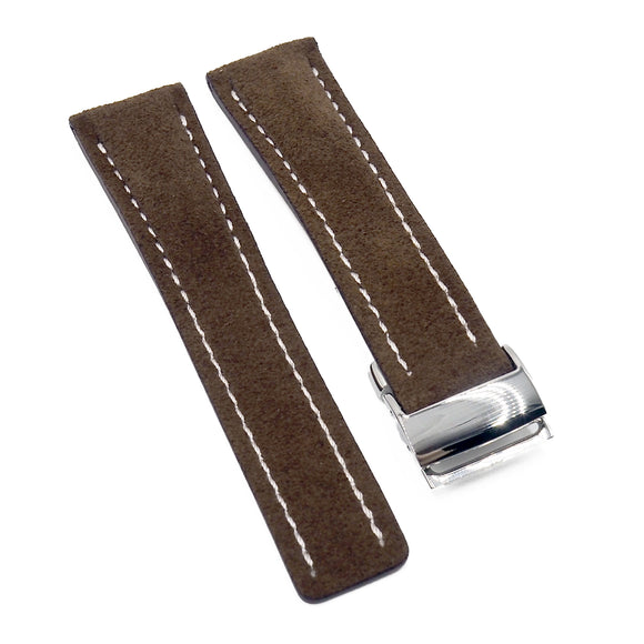 24mm Walnut Brown Suede Leather Watch Strap For Breitling