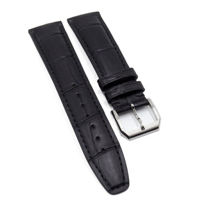 20mm Black Alligator Leather Watch Strap For IWC, Tang Buckle Style