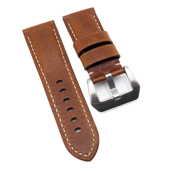 24mm Spice Orange Calf Leather Watch Strap For Panerai, Small Wrist Length