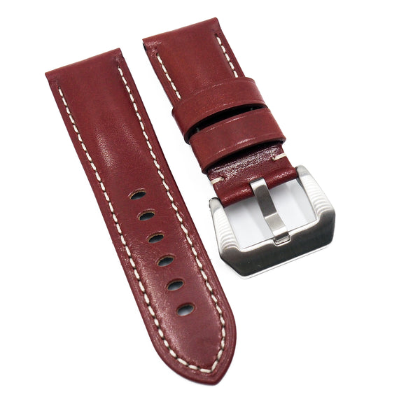 24mm Red Calf Leather Watch Strap For Panerai, Small Wrist Length
