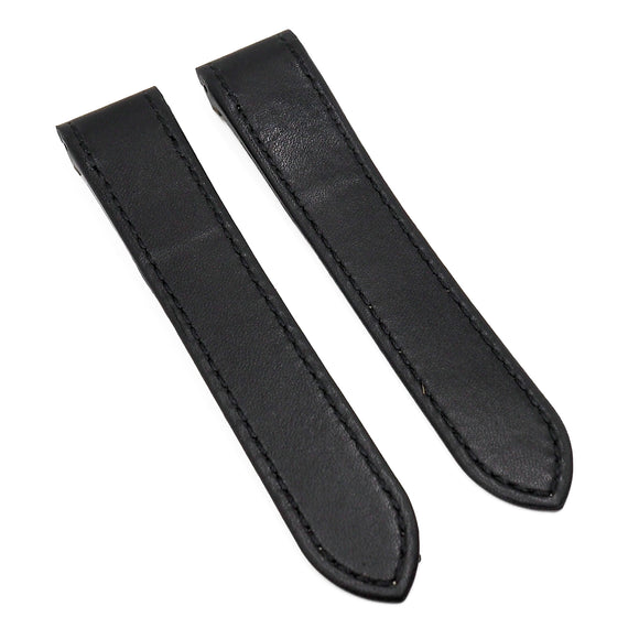 20mm, 23mm Italy Black Calf Leather Watch Strap For Cartier Santos