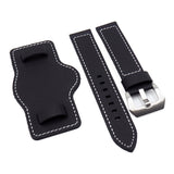 20mm, 22mm Black Matte Calf Leather Bund Watch Strap