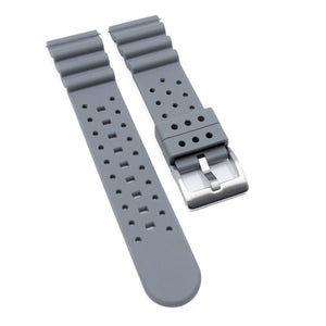 22mm Wave Pattern Straight End Gray Rubber Watch Strap For Seiko, Quick Release Spring Bars