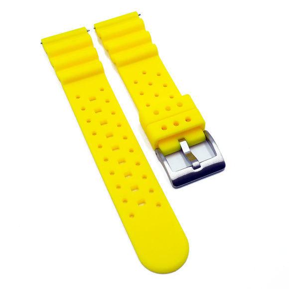22mm Wave Pattern Straight End Yellow Rubber Watch Strap For Seiko, Quick Release Spring Bars