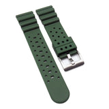 22mm Wave Pattern Straight End Army Green Rubber Watch Strap For Seiko, Quick Release Spring Bars