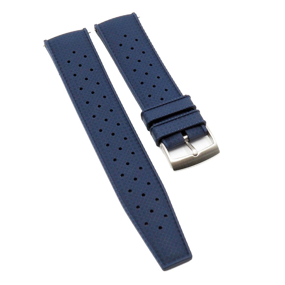 20mm, 22mm Vintage Tropical Style Navy Blue FKM Rubber Watch Strap, Quick Release Spring Bars