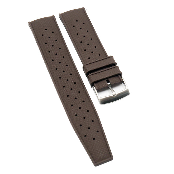 20mm, 22mm Vintage Tropical Style Brown FKM Rubber Watch Strap, Quick Release Spring Bars
