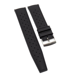 20mm, 22mm Vintage Tropical Style Black FKM Rubber Watch Strap, Quick Release Spring Bars