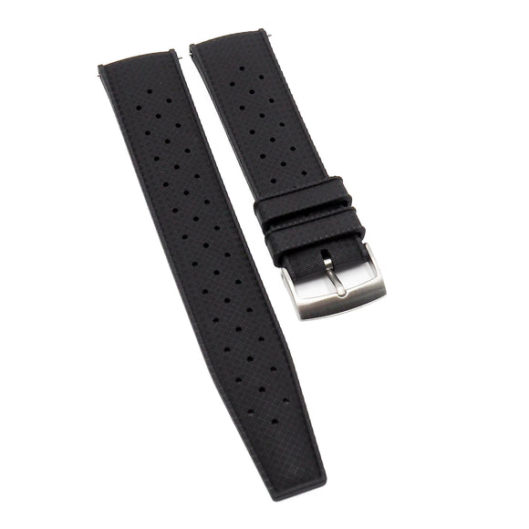 20mm, 22mm Vintage Tropical Style Black FKM Rubber Watch Strap, Quick Release Spring Bars