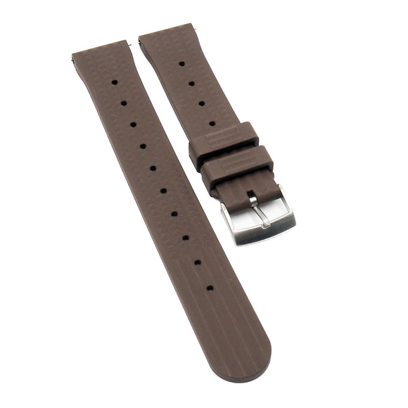 20mm, 22mm Waffle Pattern Brown FKM Rubber Watch Strap For Seiko, Quick Release Spring Bars