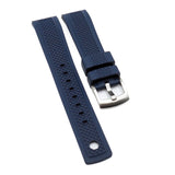 20mm, 22mm Mini Square Pattern Navy Blue FKM Rubber Watch Strap, Quick Release Spring Bars & Tail Lock Mechanism