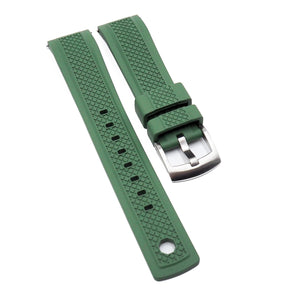 20mm, 22mm Mini Square Pattern Hunter Green FKM Rubber Watch Strap, Quick Release Spring Bars & Tail Lock Mechanism