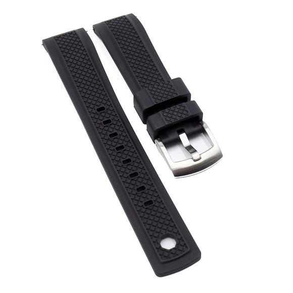20mm, 22mm Mini Square Pattern Black FKM Rubber Watch Strap, Quick Release Spring Bars & Tail Lock Mechanism