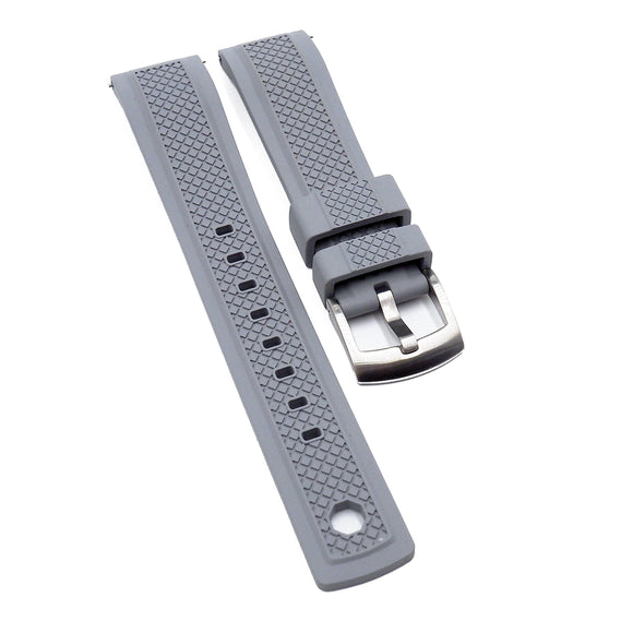 20mm, 22mm Mini Square Pattern Gray FKM Rubber Watch Strap, Quick Release Spring Bars & Tail Lock Mechanism