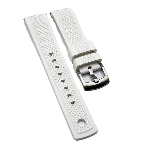 20mm, 22mm Mini Square Pattern White FKM Rubber Watch Strap, Quick Release Spring Bars & Tail Lock Mechanism