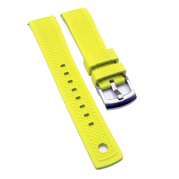 20mm, 22mm Mini Square Pattern Lemon Yellow FKM Rubber Watch Strap, Quick Release Spring Bars & Tail Lock Mechanism