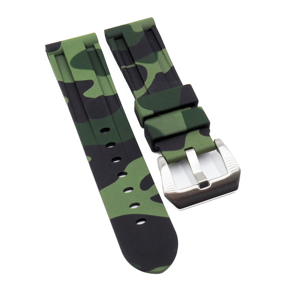 22mm, 24mm, 26mm Camouflage Army Green Rubber Watch Strap For Panerai