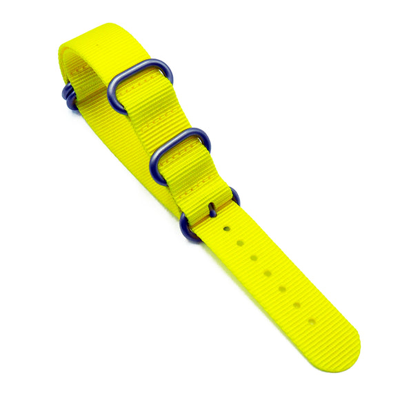 18mm, 24mm 5 Rings Zulu Military Style Yellow Nylon Watch Strap