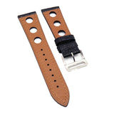 22mm Rally Style Black Calf Leather Watch Strap