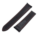 21mm Racing Style Curved End Black Calf Leather Watch Strap For Omega, White Stitching
